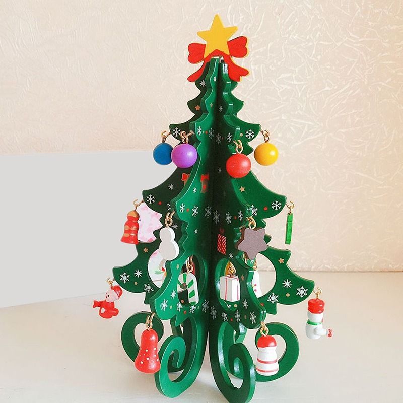 Wooden Christmas Tree Decoration 6 Pieces Vivid 3D Wooden Christmas Tree for Christmas Party Green