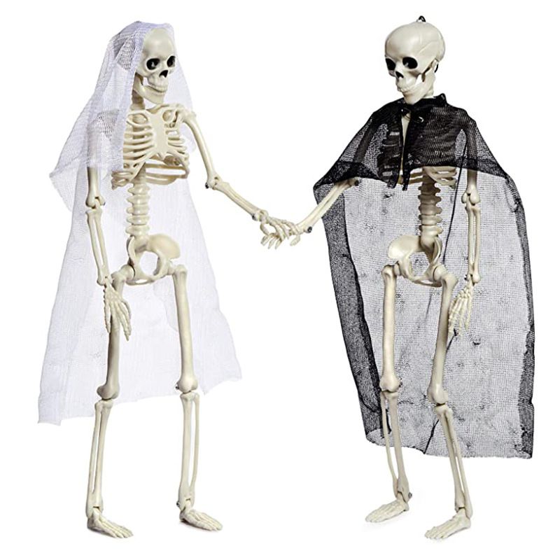 Halloween Skull Skeleton Decoration Simulated Human Plastic Bones Haunted House Decorative Skeleton Props Bride Bridegroom with Clothes