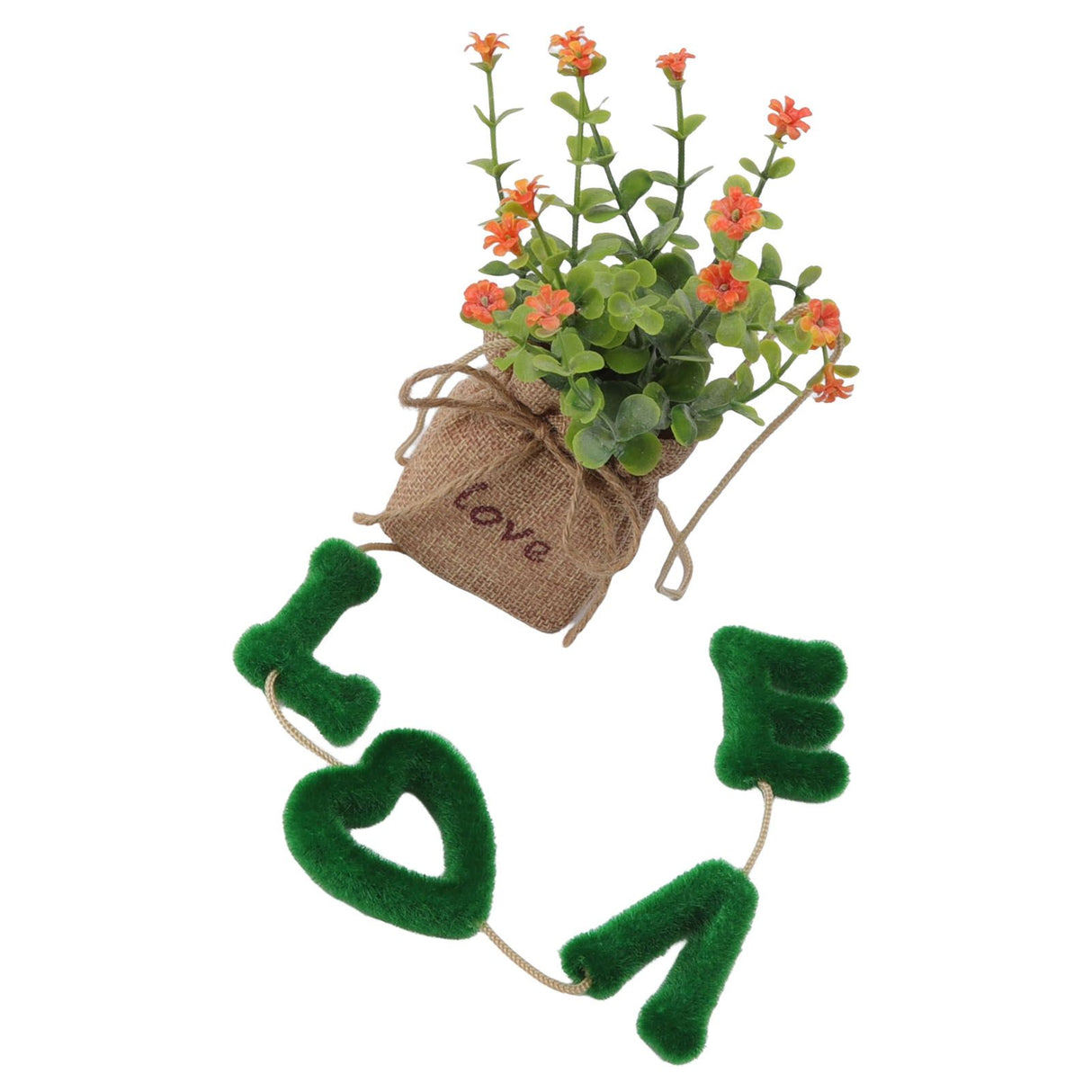 Love Hanging Flower Basket Plastic and Linen Hanging Artificial Flower for Home Wedding