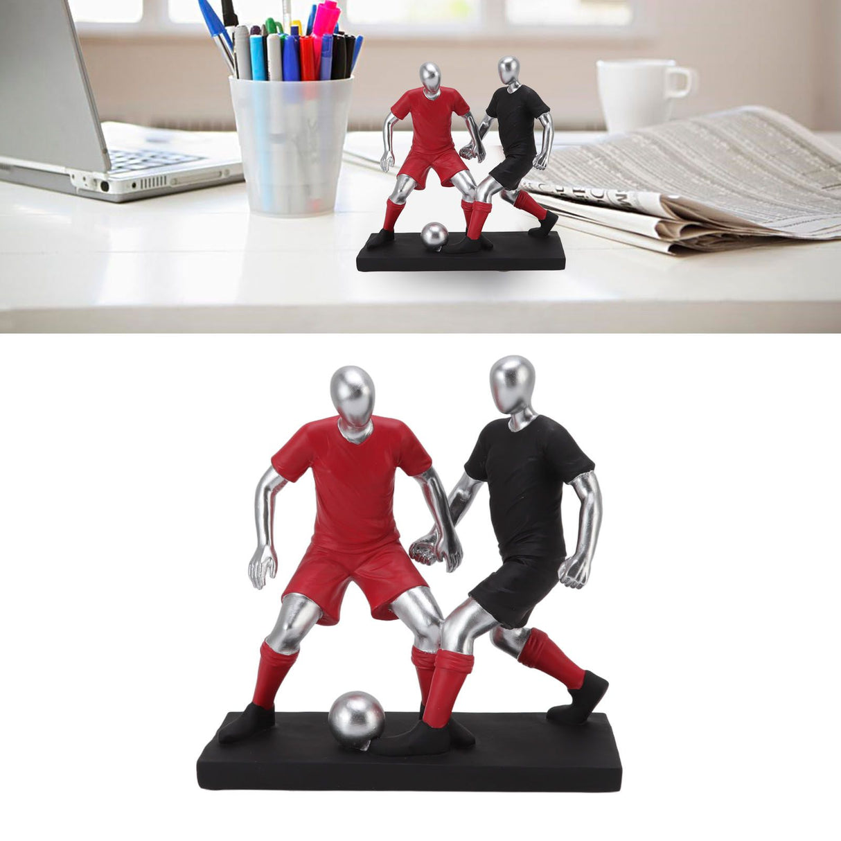 Resign Football Player Statue Soccer Sculpture Figurine Football Statue Decor Soccer Miniatures Figurines Sculpture Crafts Ornaments
