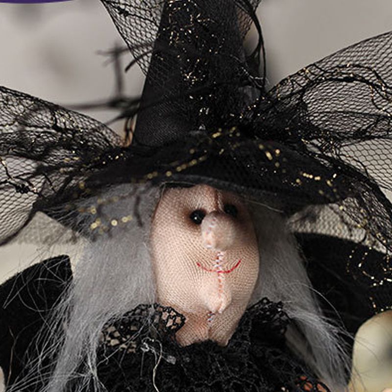 Halloween Decoration Witch Doll Dressed in Gauzy Skirt with Besom Desktop Decor Ornaments for Party Props Black