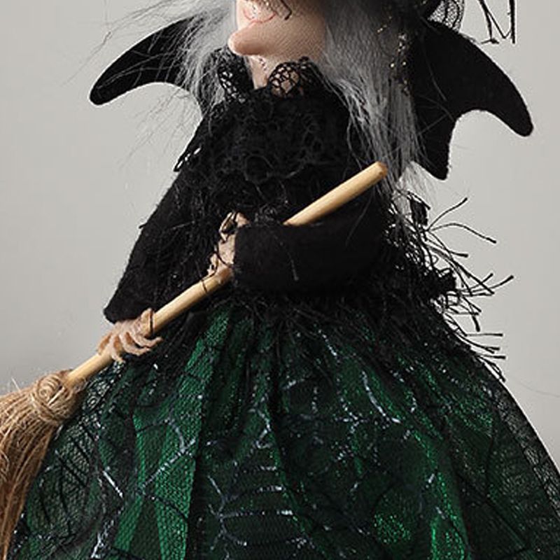 Halloween Decoration Witch Doll Dressed in Gauzy Skirt with Besom Desktop Decor Ornaments for Party Props Green