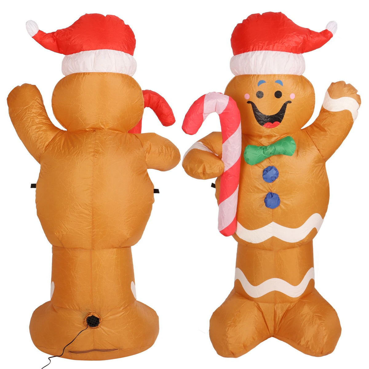 1.5m Height Christmas Inflatables Gingerbread Man with Candy Canes Blow Up Yard Decoration Snowman with LED Lights AU Plug 100‑240V