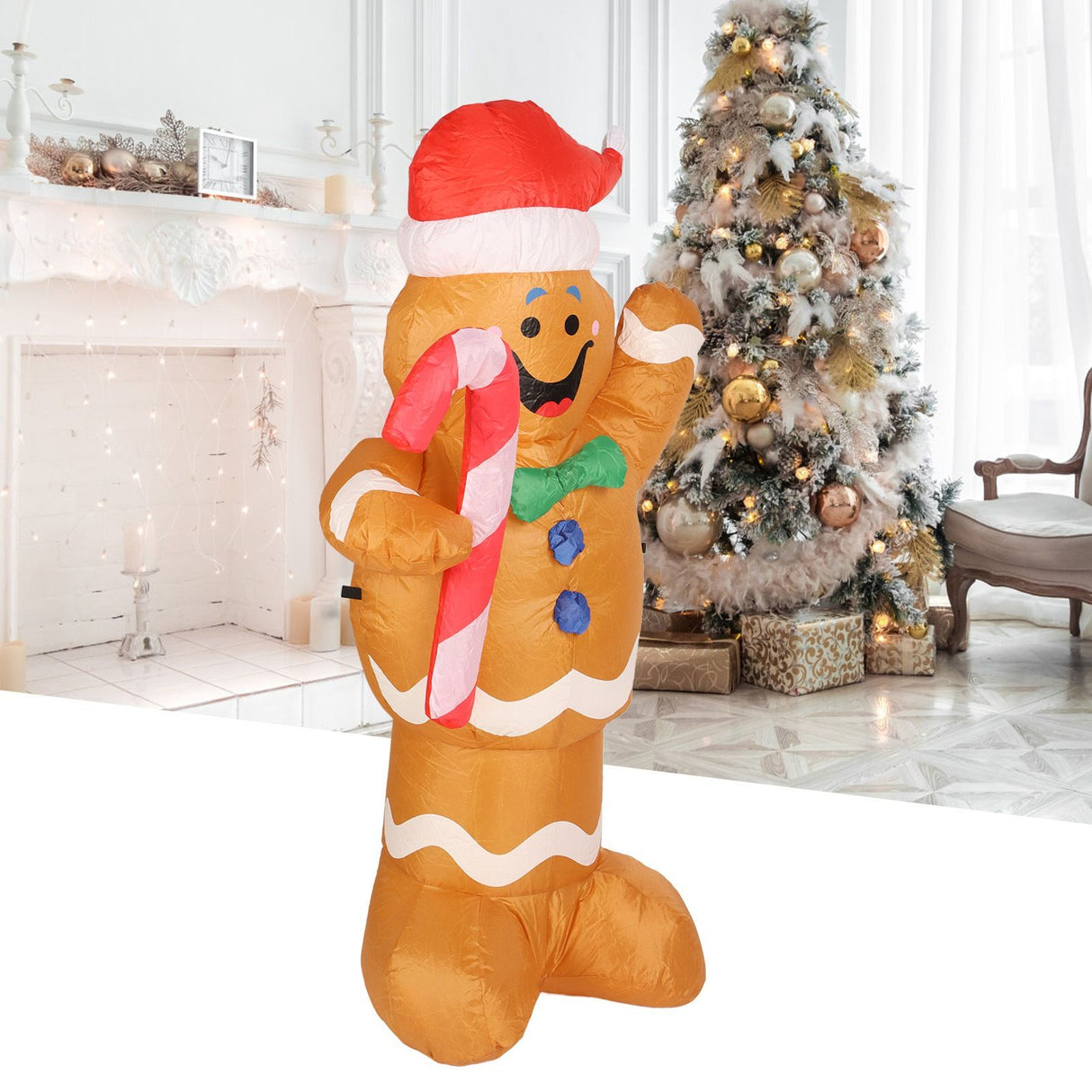1.5m Height Christmas Inflatables Gingerbread Man with Candy Canes Blow Up Yard Decoration Snowman with LED Lights AU Plug 100‑240V