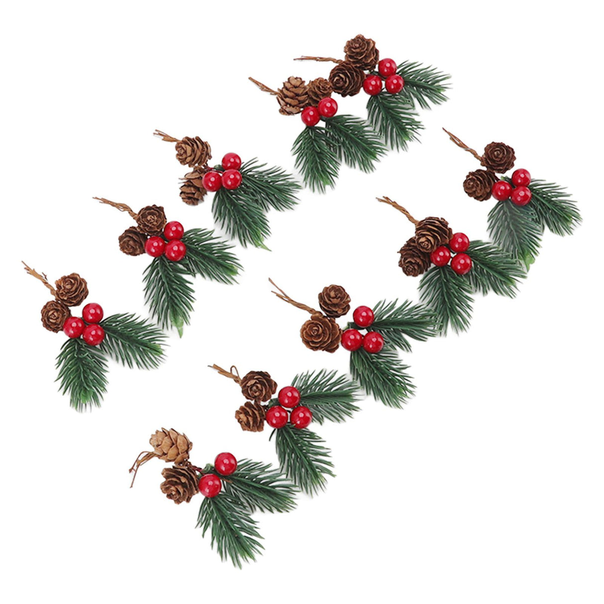 10Pcs Christmas Picks Pinecone Red Berry Pin Needle Artificial Delicate Christmas Decorations