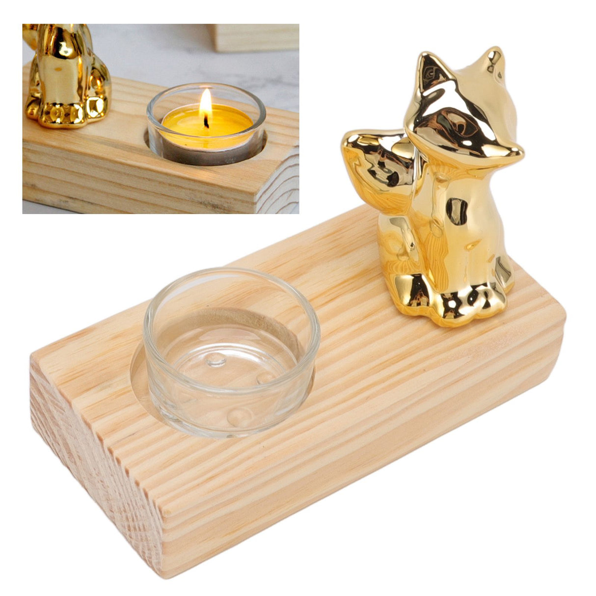 Tealight Candle Holder Walnut Glass Ceramic Decorative Golden Romantic Wooden Candle Holder Ornaments