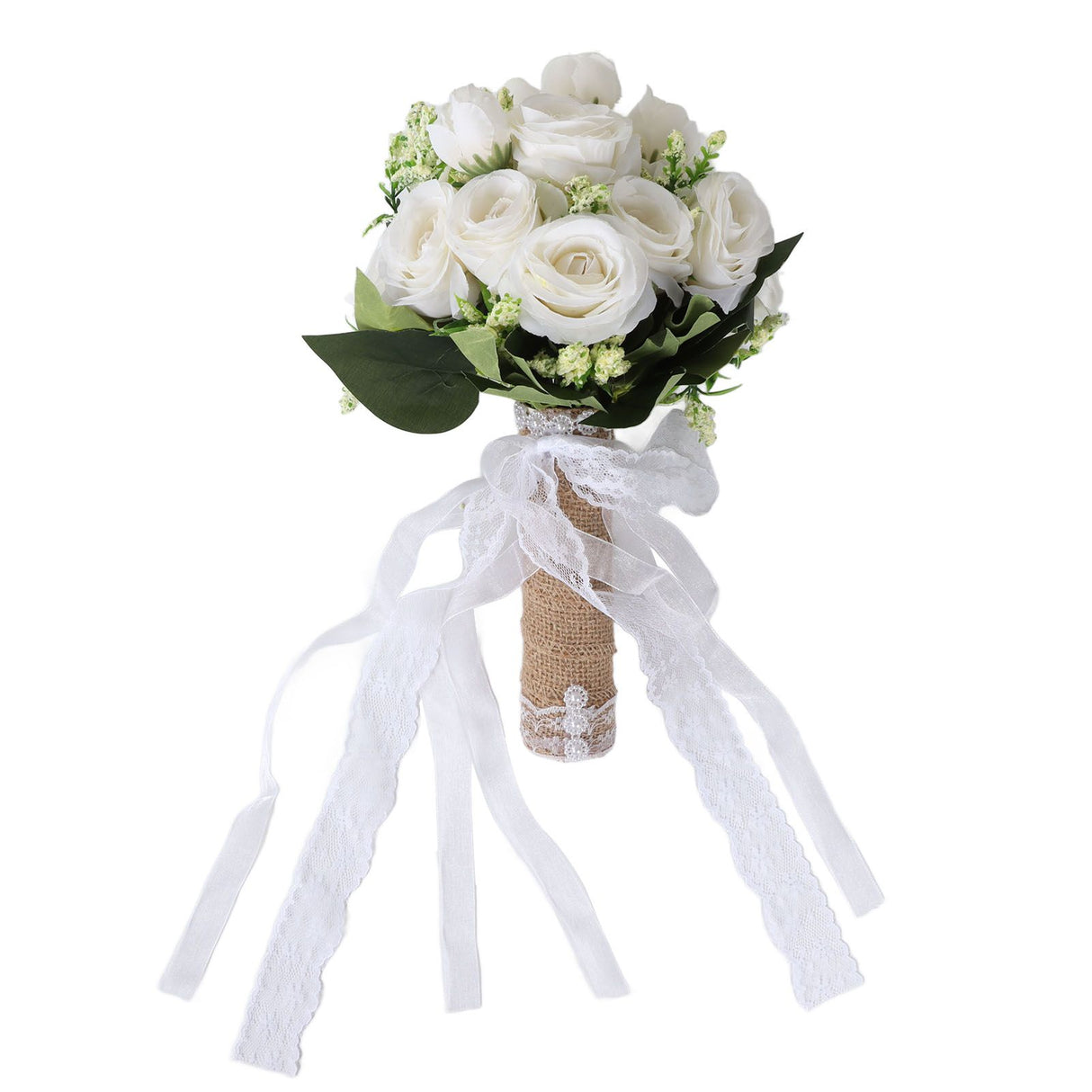 Holding Flowers Artificial Lifelike Modern Elegant Decorative Bridal Bouquet for Wedding Photography Milky White