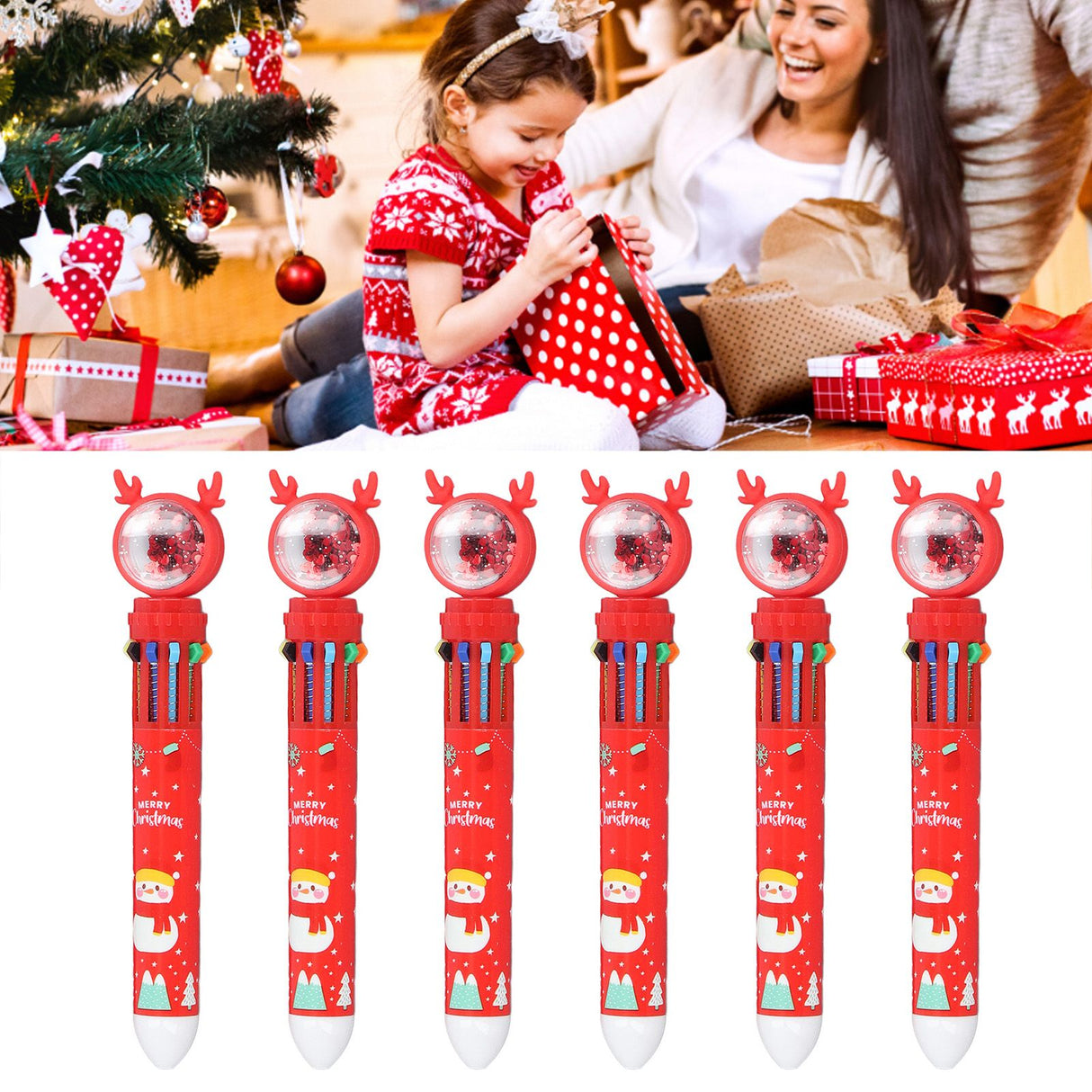 6pcs Christmas Ballpoint Pen 10 Colors Innovative Christmas Press Ballpoint Pen for Teacher Students Children Gift Christmas Snowman