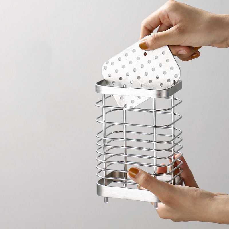 Utensil Holder Drying Rack Stainless Steel Draining Basket Wall Mount No Drilling for Kitchen Chopsticks Large Original Color