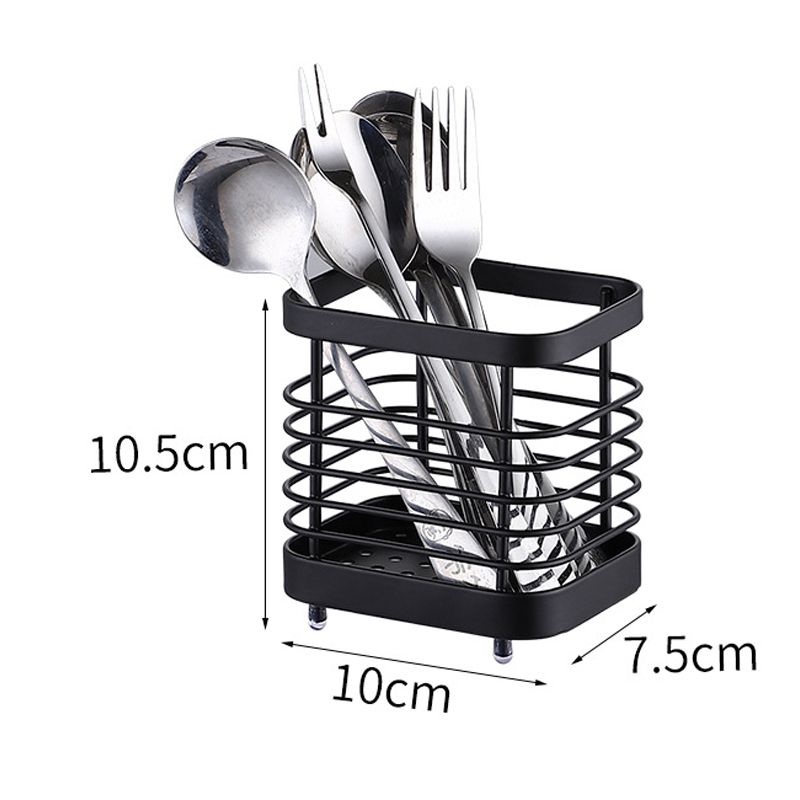 Utensil Holder Drying Rack Stainless Steel Draining Basket Wall Mount No Drilling for Kitchen Chopsticks Small Black
