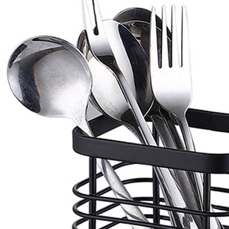 Utensil Holder Drying Rack Stainless Steel Draining Basket Wall Mount No Drilling for Kitchen Chopsticks Small Black
