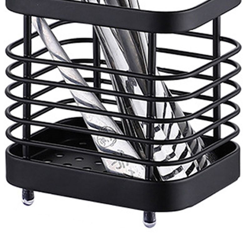 Utensil Holder Drying Rack Stainless Steel Draining Basket Wall Mount No Drilling for Kitchen Chopsticks Small Black