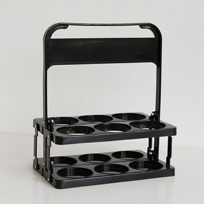 Portable Beer Bottle Rack Pure Color Foldable Beverage Storage Rack Picnic Beer Handle Basket Black