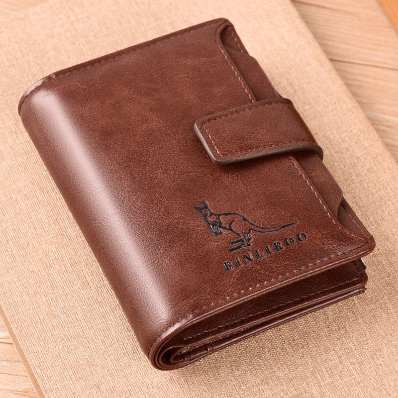 PU Leather Men Wallet Zipper No Degaussing Multi Screens Vertical Vintage Male Wallet for Travelling Working Brown
