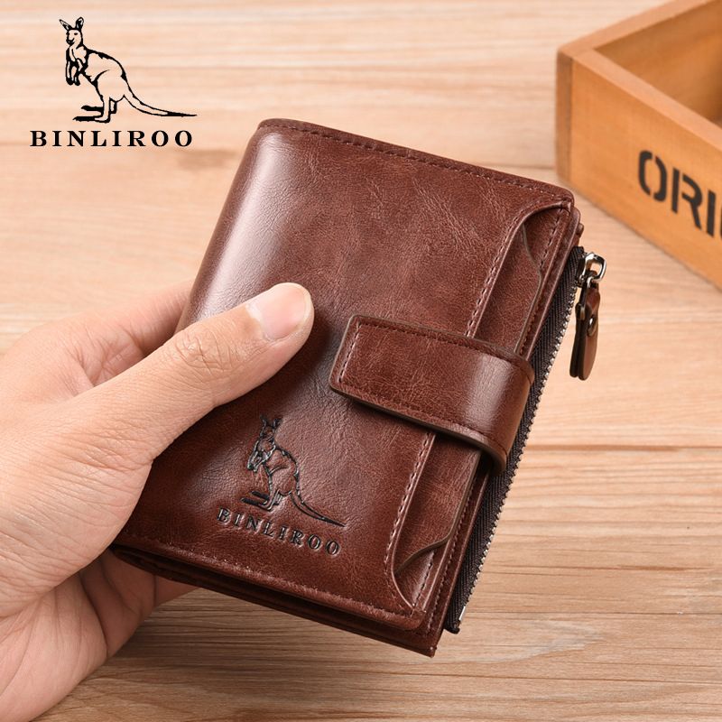 PU Leather Men Wallet Zipper No Degaussing Multi Screens Vertical Vintage Male Wallet for Travelling Working Brown