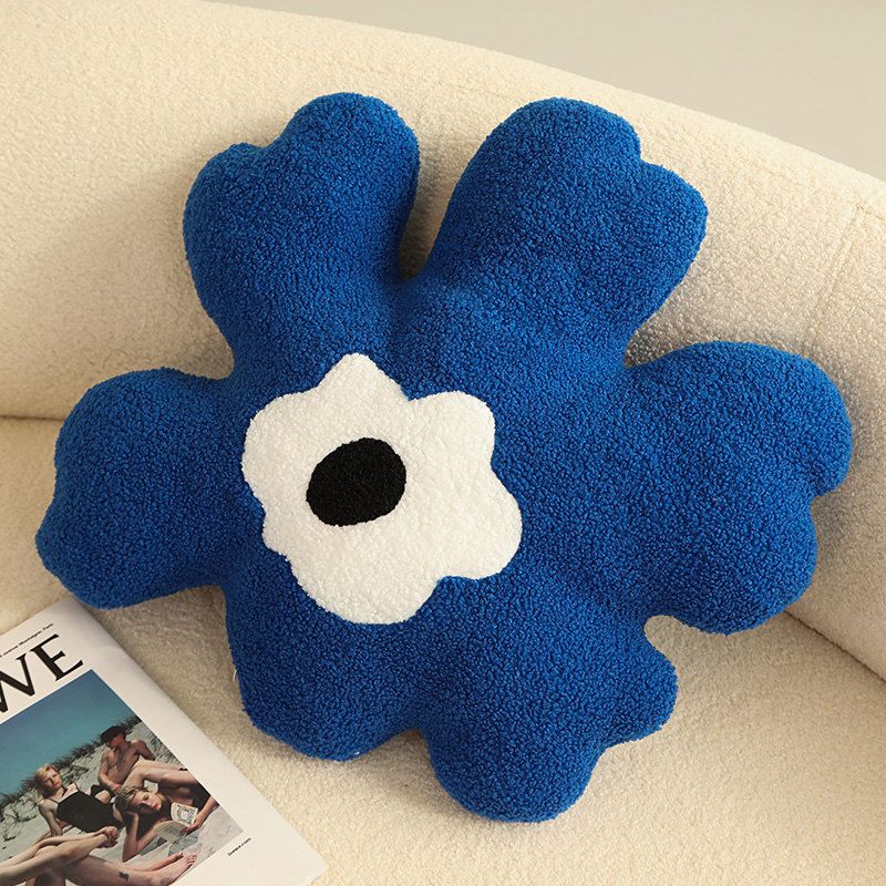 Hugging Pillow Flower Shaped Sponge Filling Soft Thick Decorative Throw Pillow for Sofa Blue