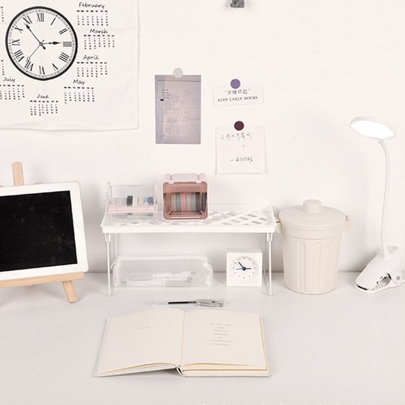 Dormitory Storage Shelf Strong PP Metal Foldable Design Simple Style Desktop Display Shelf for Home Dormitory Office White S