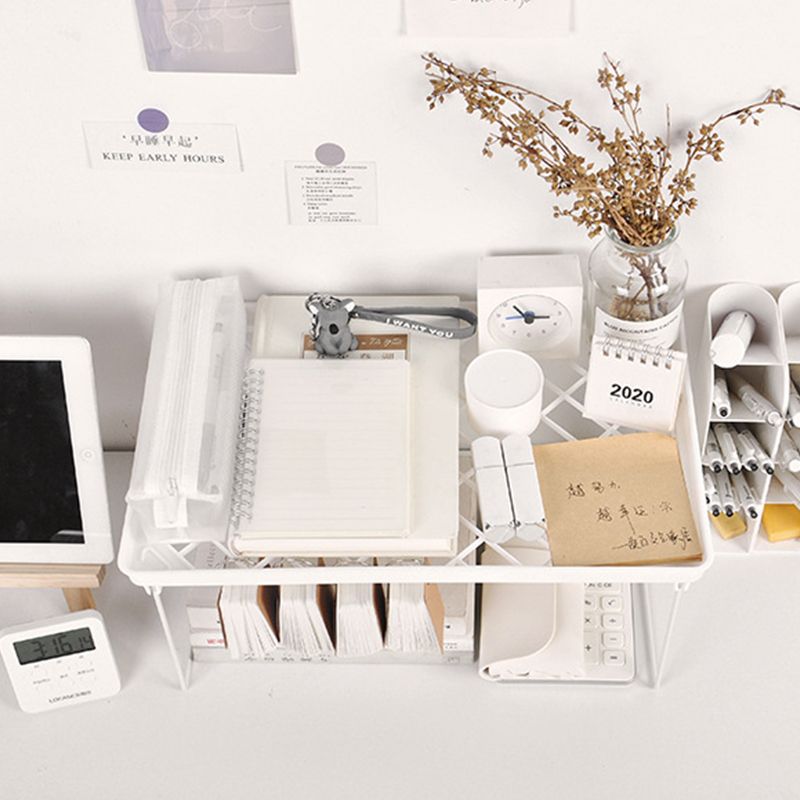 Dormitory Storage Shelf Strong PP Metal Foldable Design Simple Style Desktop Display Shelf for Home Dormitory Office White L