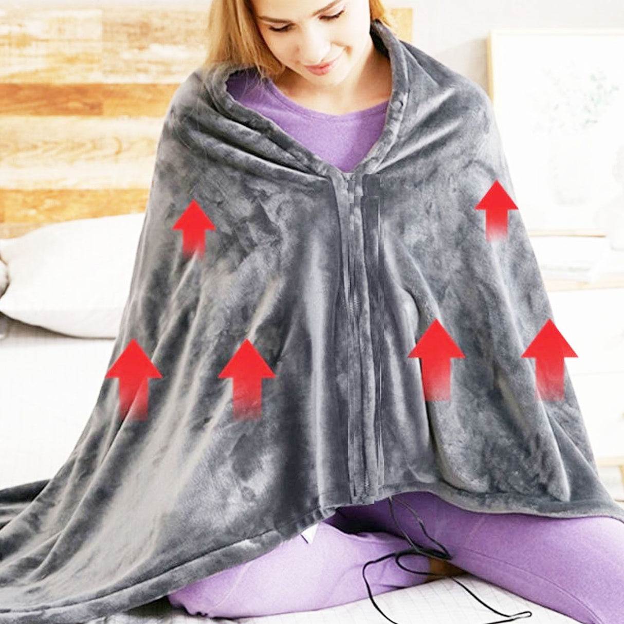 USB Heated Warm Shawl Lightweight Coral Flannel Electric Shoulder Blanket for Winter Light Gray