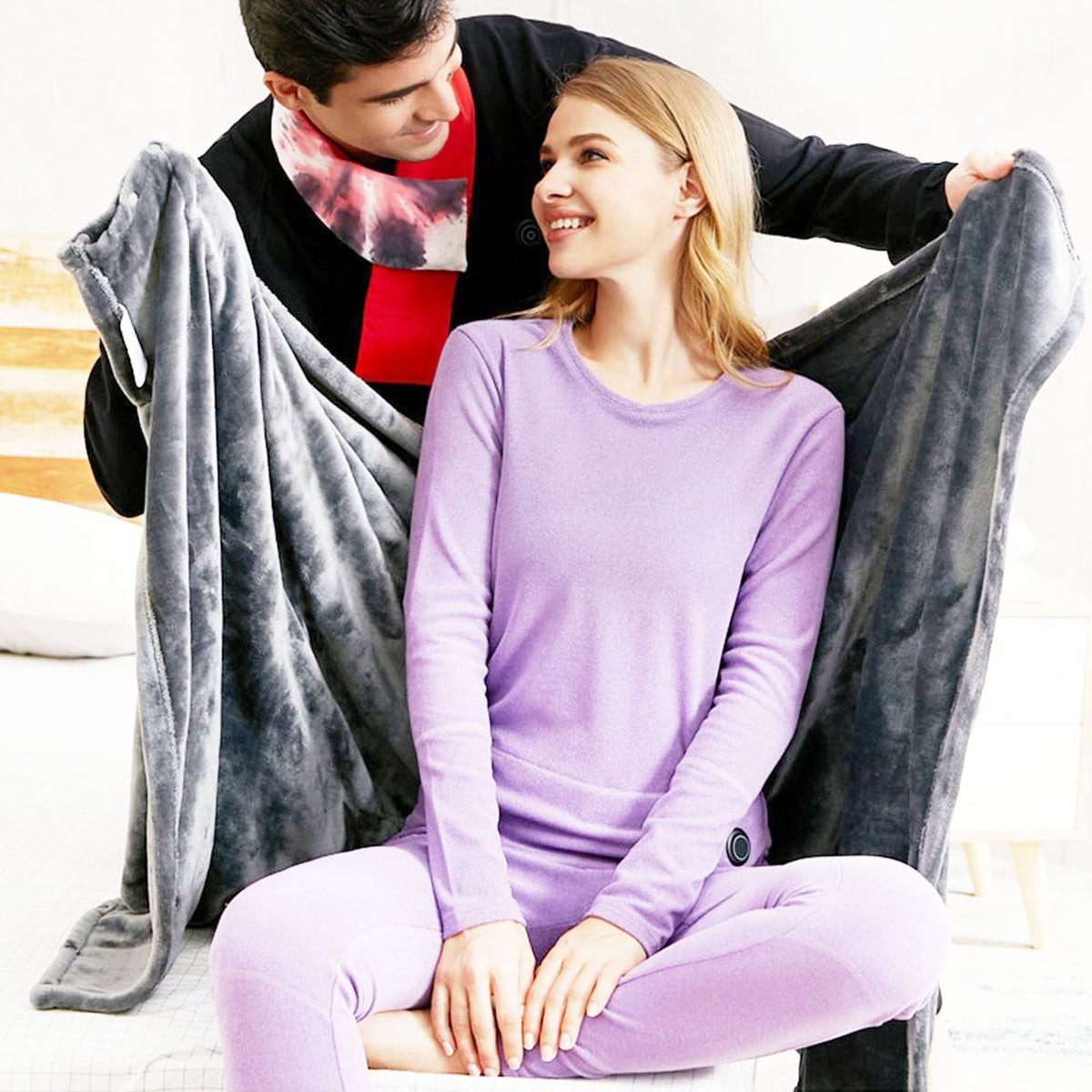 USB Heated Warm Shawl Lightweight Coral Flannel Electric Shoulder Blanket for Winter Light Gray