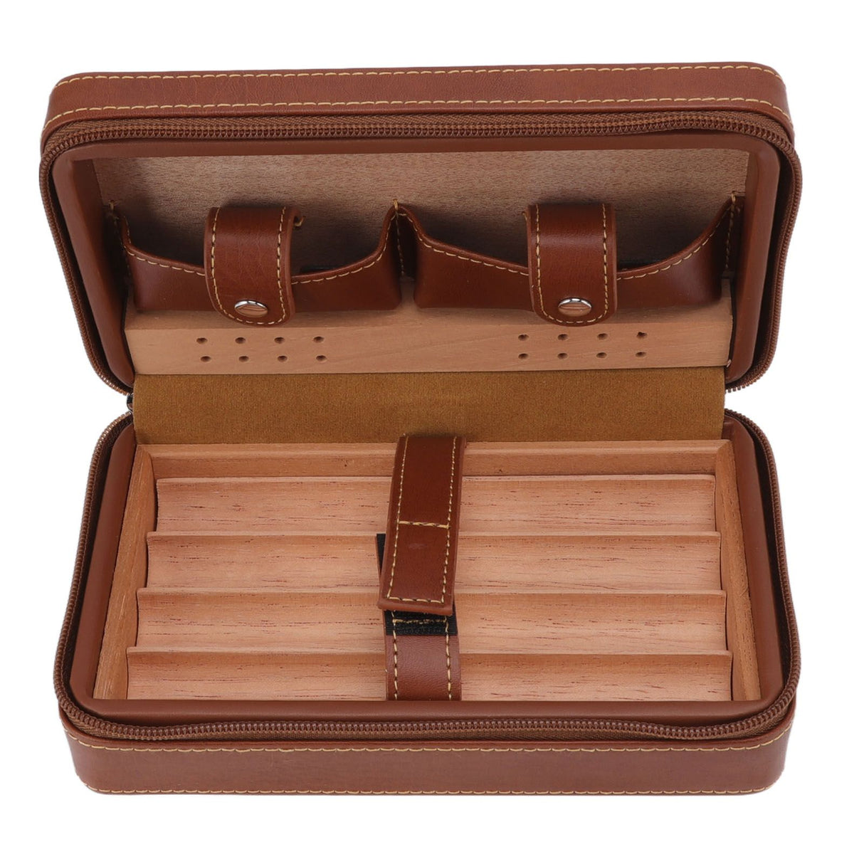 Cigar Humidor Case Brown Portable Cedarwood Lining Humidifier Travel Cigar Box With Storage Bag for Travel