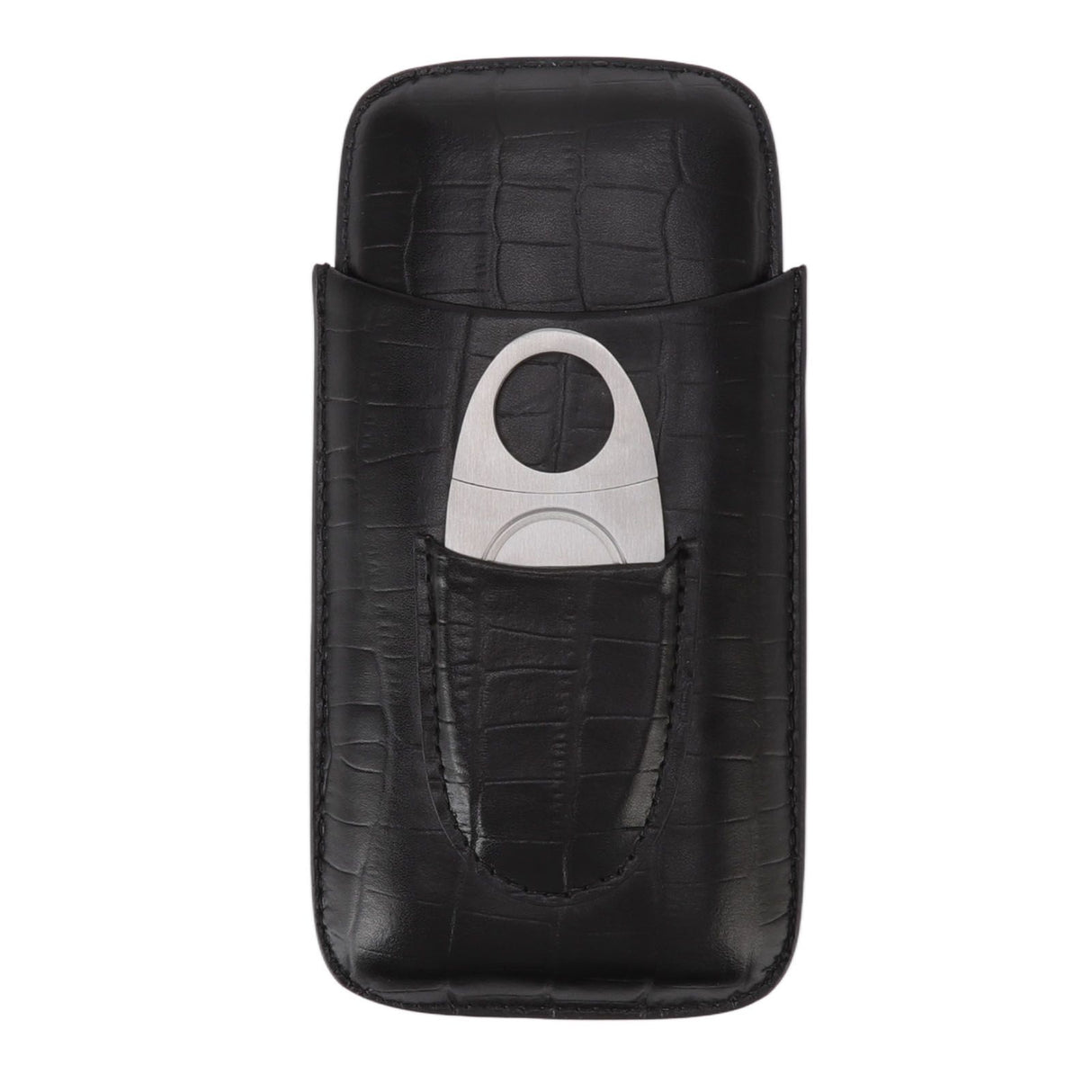 Cigar Leather Case Travel Portable 3pcs Cigar Holder Cigar Humidor with Cutter Set Black with Bamboo Joint Pattern