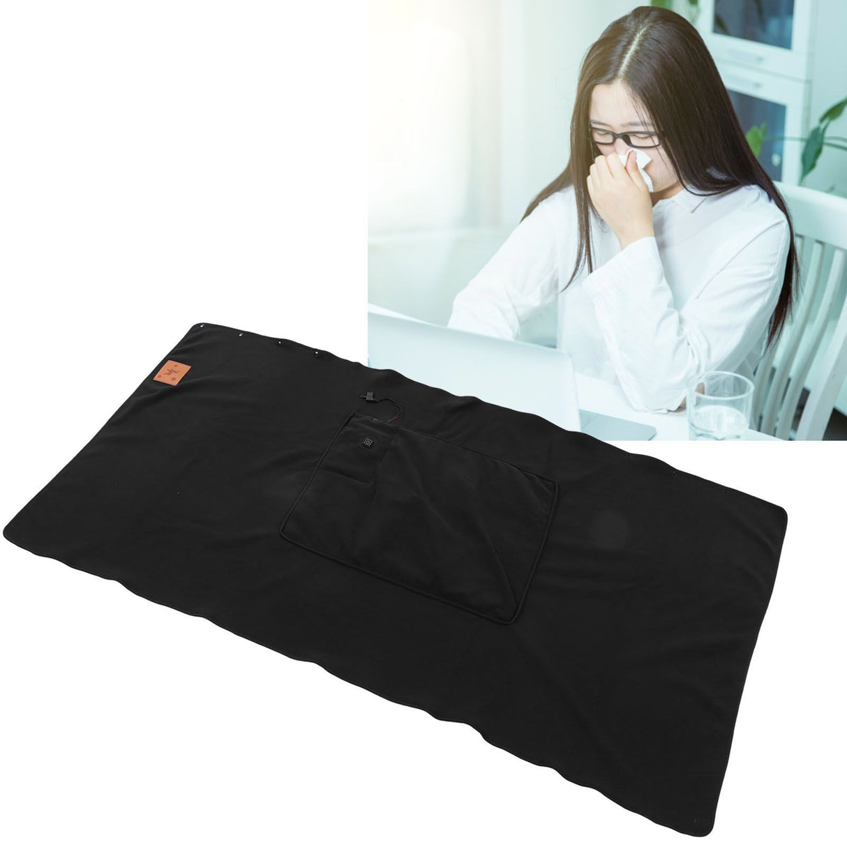 USB Warm Shawl 3 Level Temperature Adjustment Electric Throw Blanket for Shoulder Neck Legs Waist Black