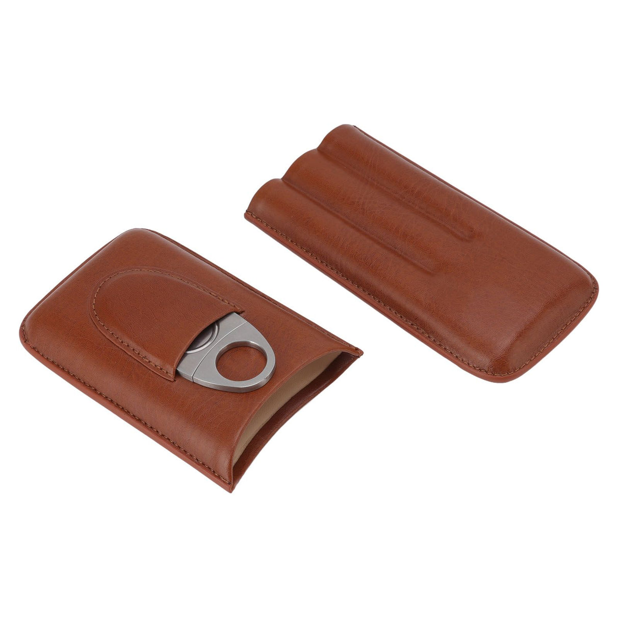 Portable Cigar Leather Case High Grade Leather Travel Portable Cigar Travel Bag Holder with Scissor Brown