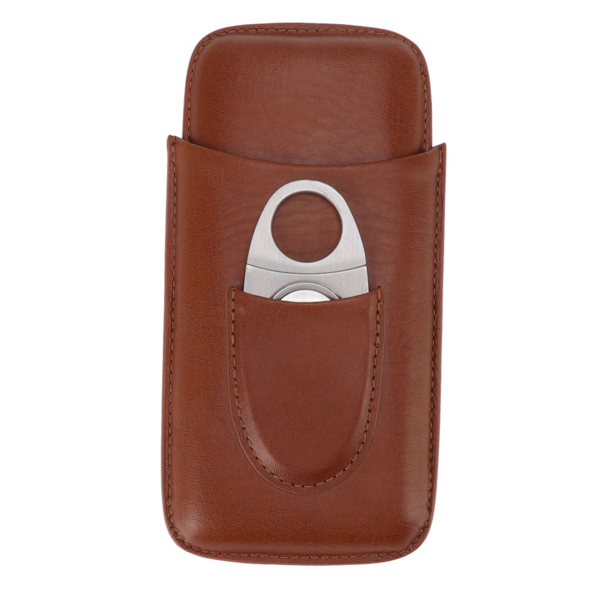 Portable Cigar Leather Case High Grade Leather Travel Portable Cigar Travel Bag Holder with Scissor Brown