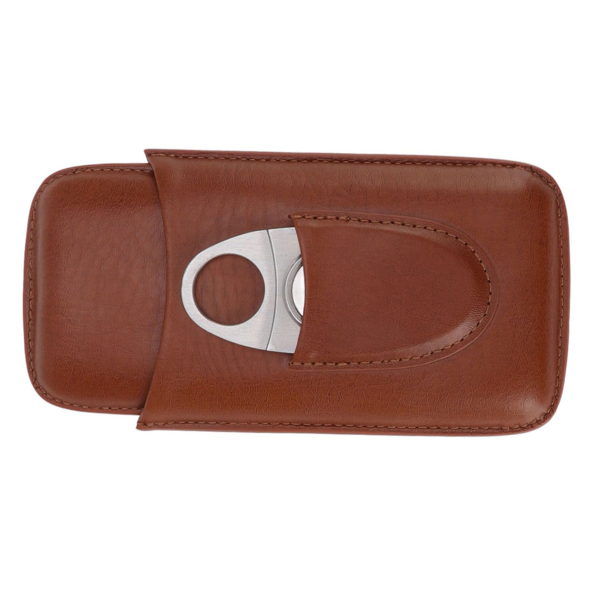 Portable Cigar Leather Case High Grade Leather Travel Portable Cigar Travel Bag Holder with Scissor Brown