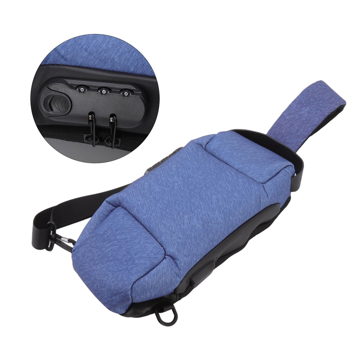 Sling Bag Waterproof Anti Theft with Combination Lock Anti Scratch Sports Single Shoulder Chest Bag Blue