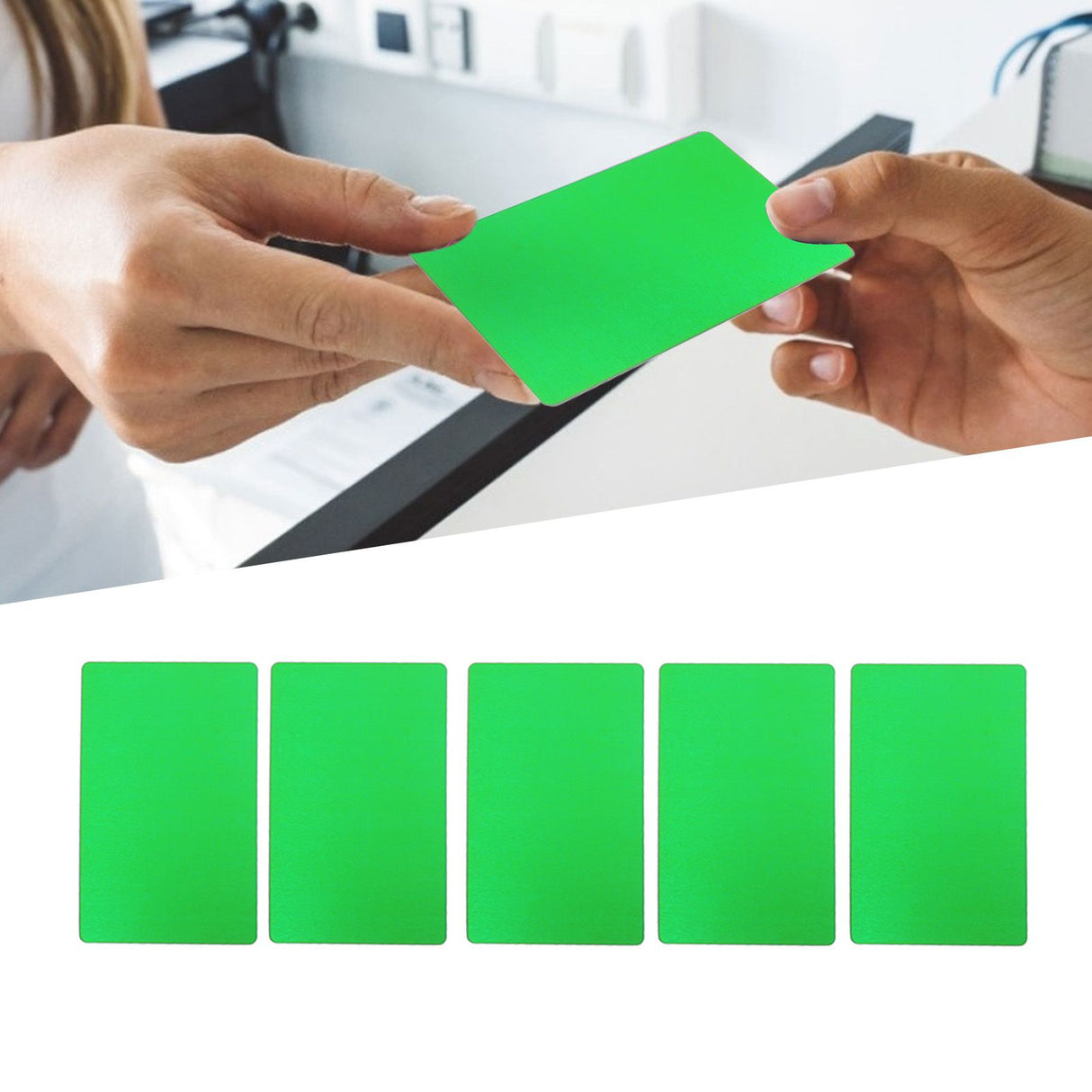 50PCS Business Name Card Laser Engraving Waterproof and Wear Resistant Aluminum Visiting Card for Company Green