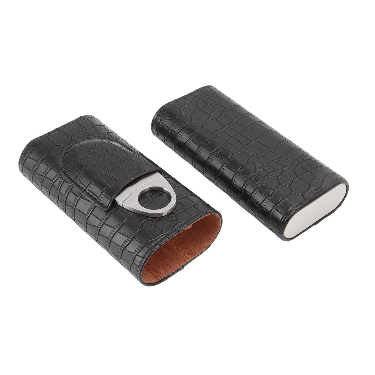 Cigar Leather Case Cedarwood Liner Portable 3pcs Cigar Holder Cigar Humidor Case with Cutter for Travel Black