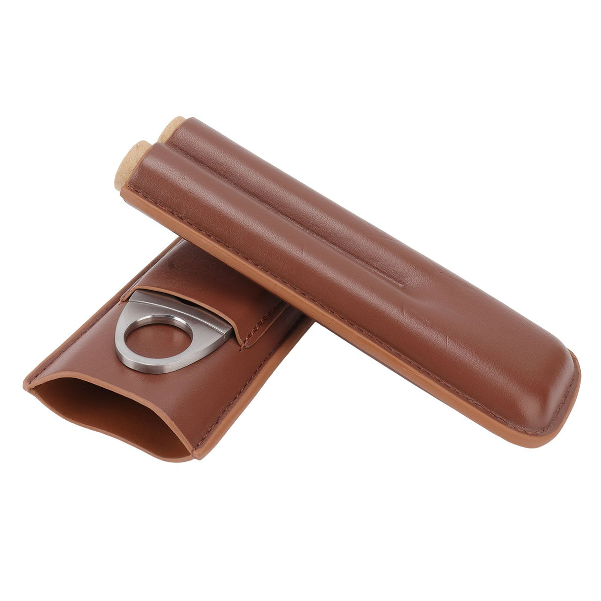 Travel Cigar Case Leather Portable with Cigar Clipper Cigar Holder for 2 Cigars Business Office