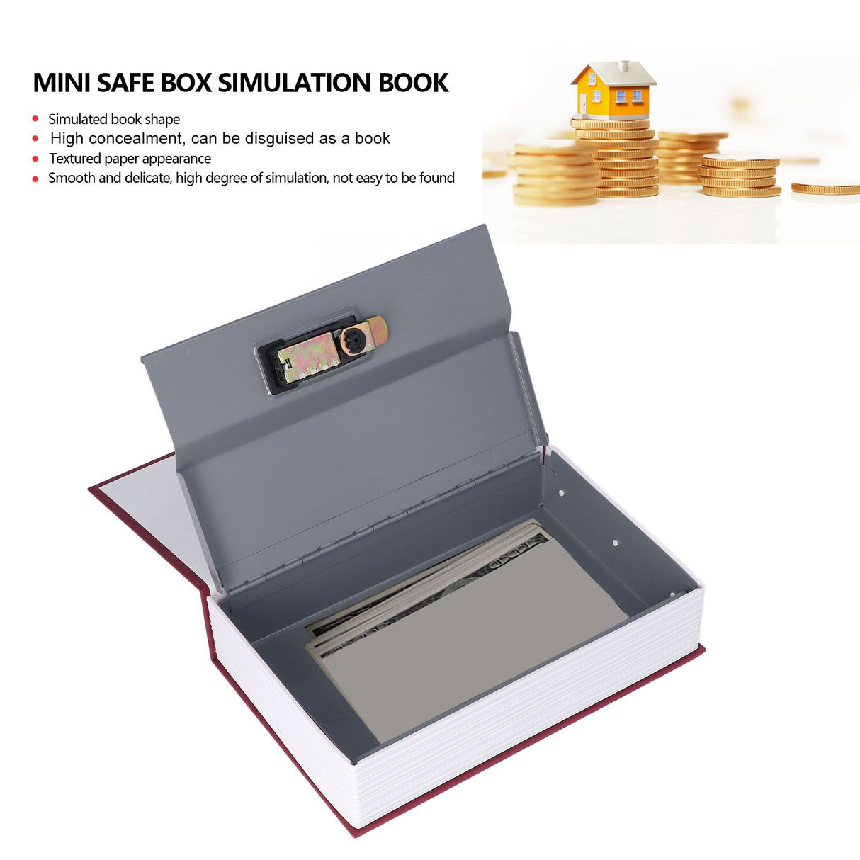 Book Safe Small Diversion Book Safe Storage Lock Box Money Coins Cards Hiding Box with Combination Lock Red