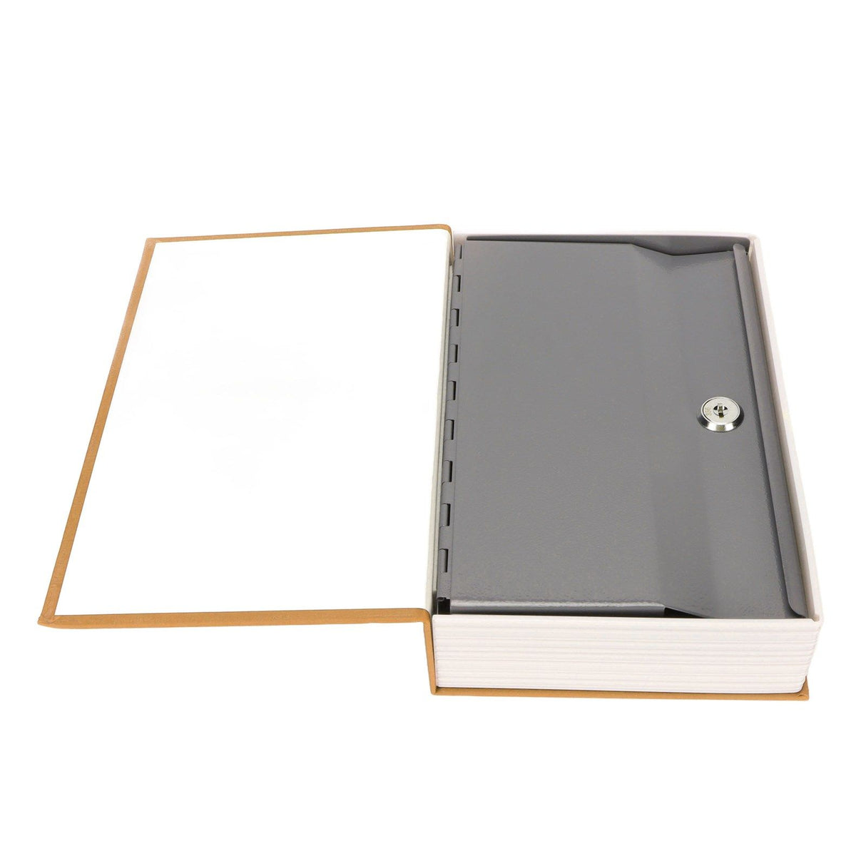 Book Safe Stainless Steel Liner Decorative ABS Material Humanized Design Protective Soft Touch Savings Bank with Key Brown