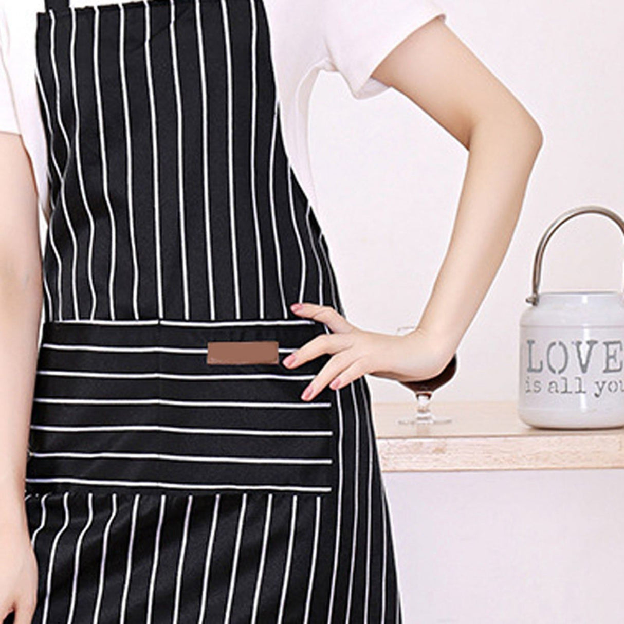 2 Pcs Kitchen Cooking Apron with 2 Pockets Adjustable Bib Chef Apron for Men Women Black Strip
