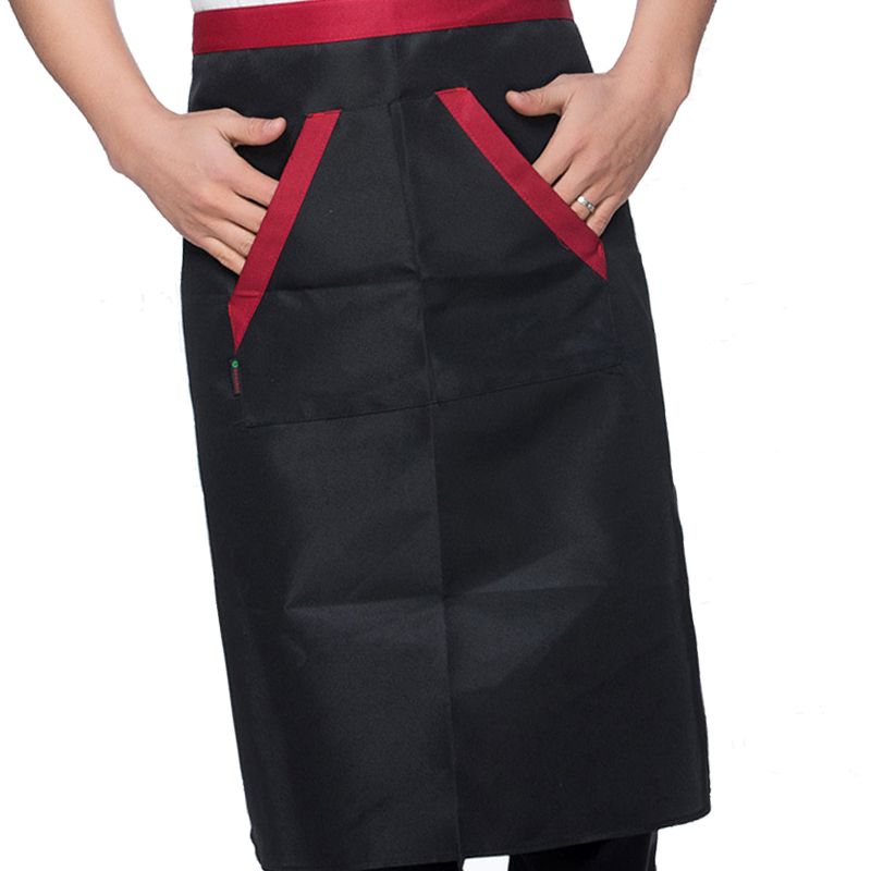 2pcs Chef Waist Apron Soft Moisture Absorbent Breathable Polyester Men's Half Apron with Pockets for Hotel Restaurant Bar Black
