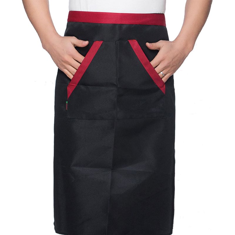 2pcs Chef Waist Apron Soft Moisture Absorbent Breathable Polyester Men's Half Apron with Pockets for Hotel Restaurant Bar Black