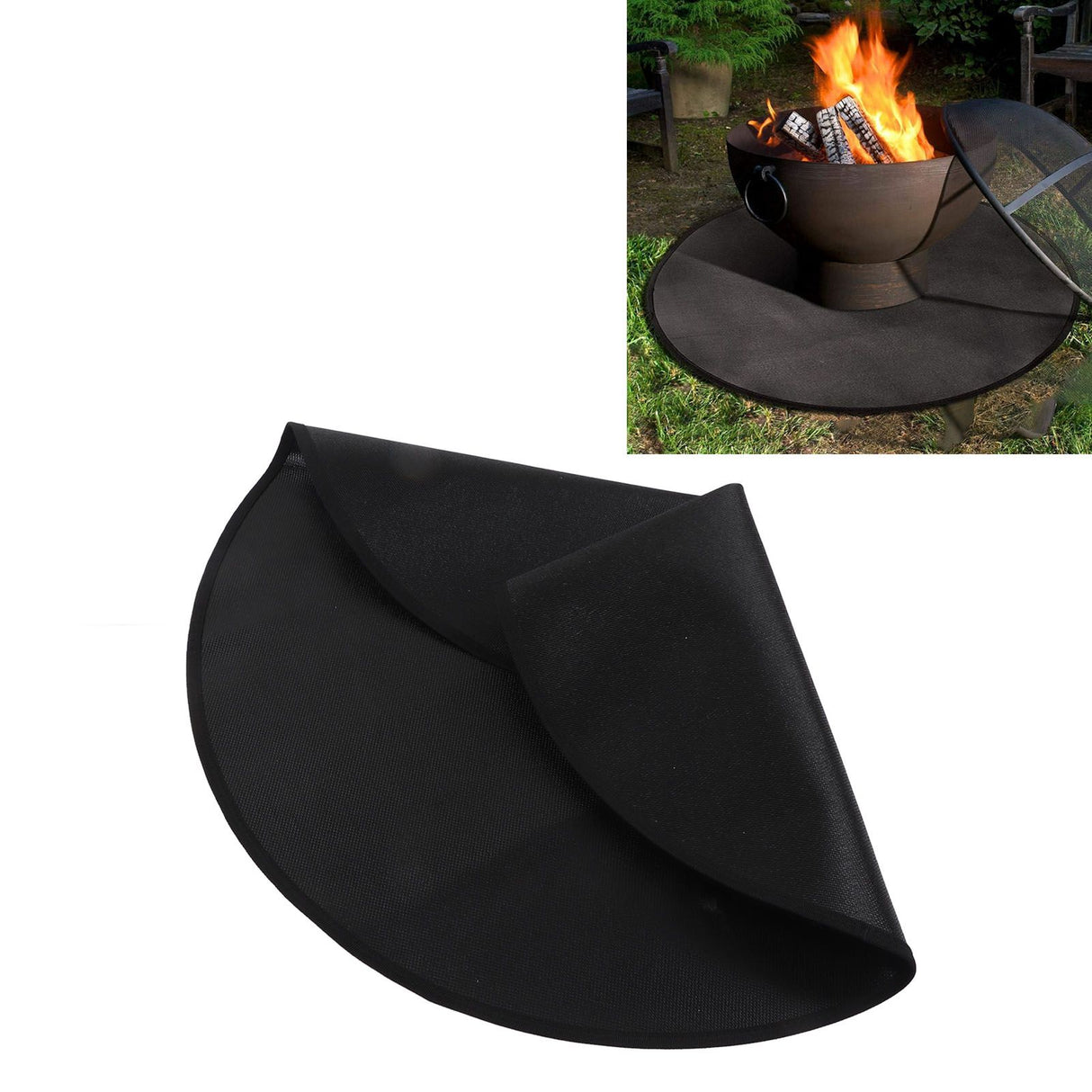 Grill Mat Fireproof High Temperature Resistance Washable Reusable Round BBQ Mat Black 24in / 60cm Dia
