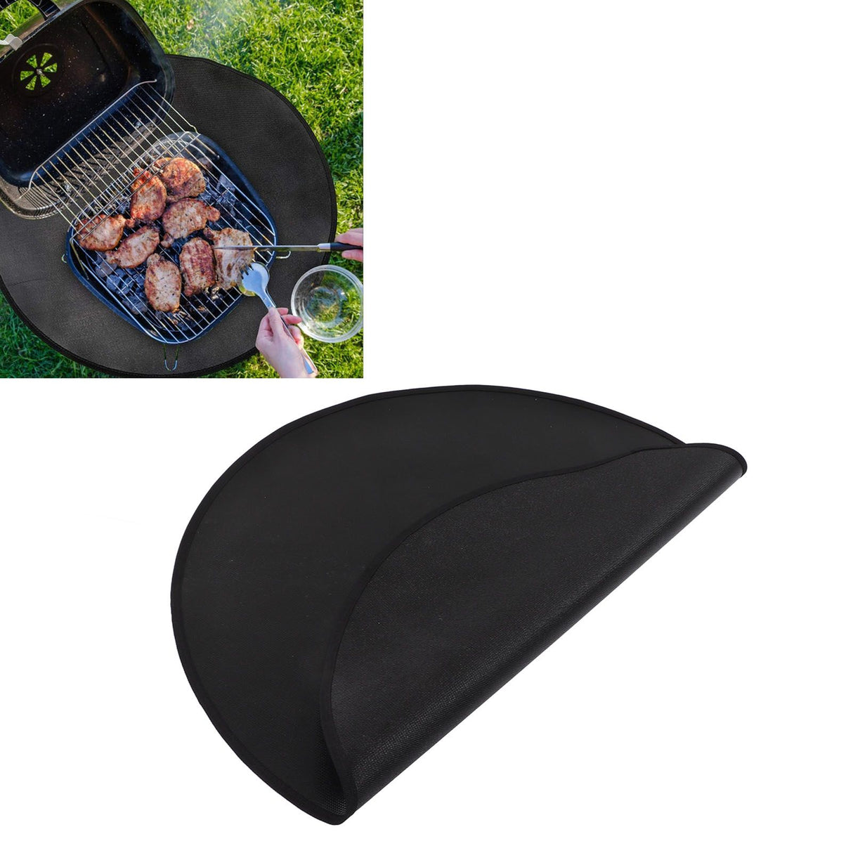 Grill Mat Fireproof High Temperature Resistance Washable Reusable Round BBQ Mat Black 36in / 92cm Dia