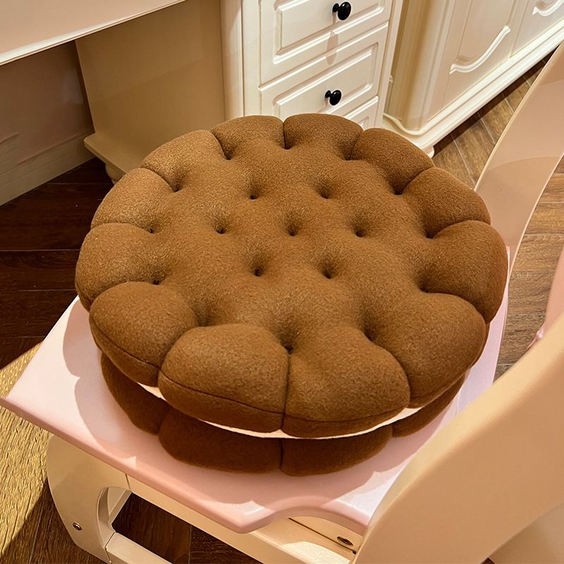 Cookie Cushion Cute Soft Breathable PP Cotton Filling Seating Cushion for Dormitory Bedroom Bedside 450g Chocolate