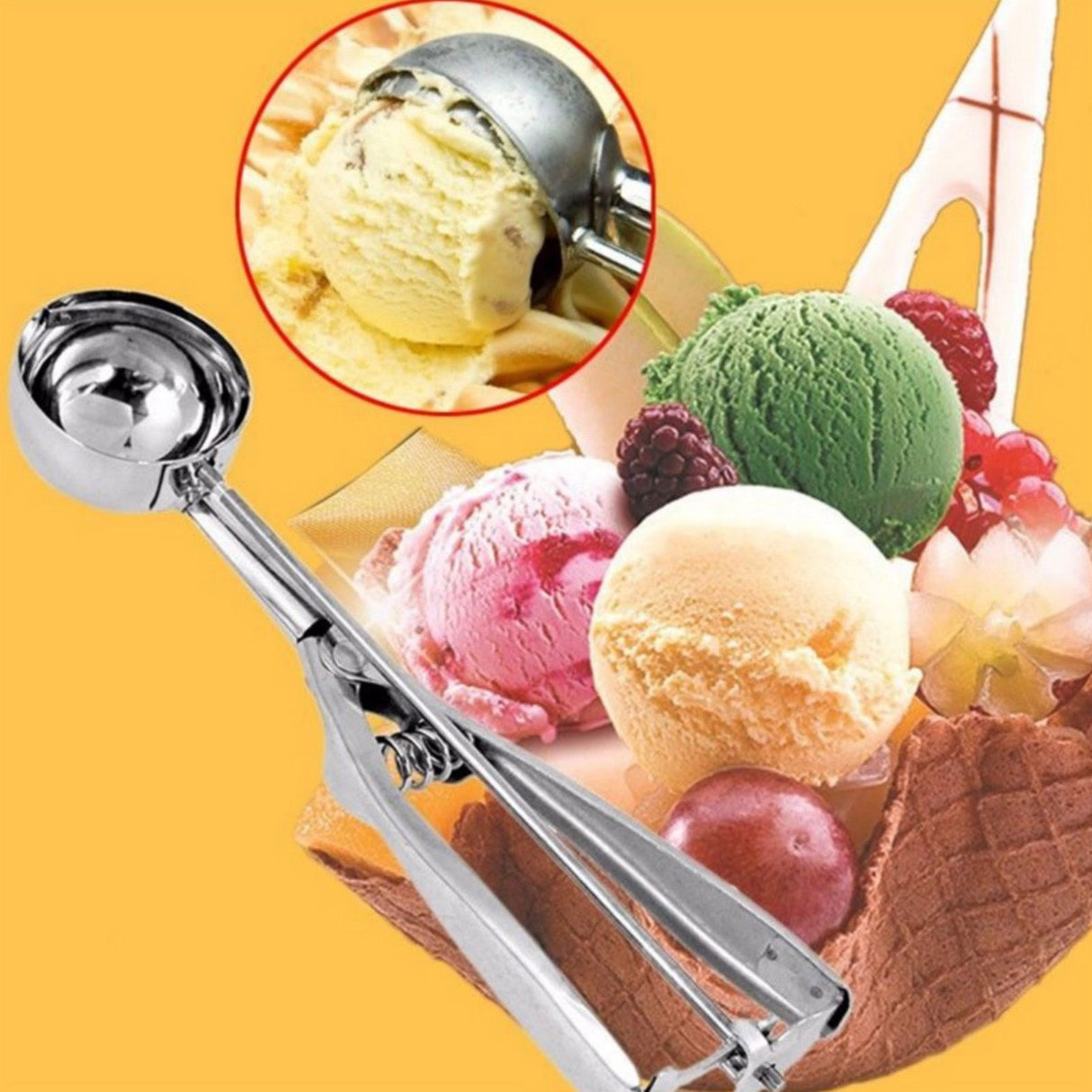 Stainless Steel Ice Cream Scoop Manual Ice Cream Ball Digger Scoop Kitchen Accessories 6cm/2.4in