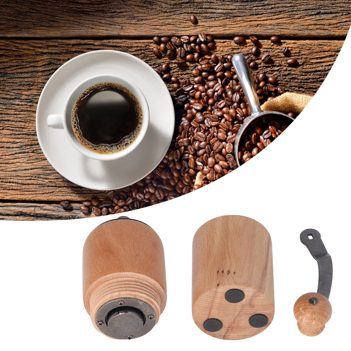Manual Coffee Grinder Adjustable Coarseness Quiet Portable Wooden Hand Crank Coffee Mill for Home Cafe L