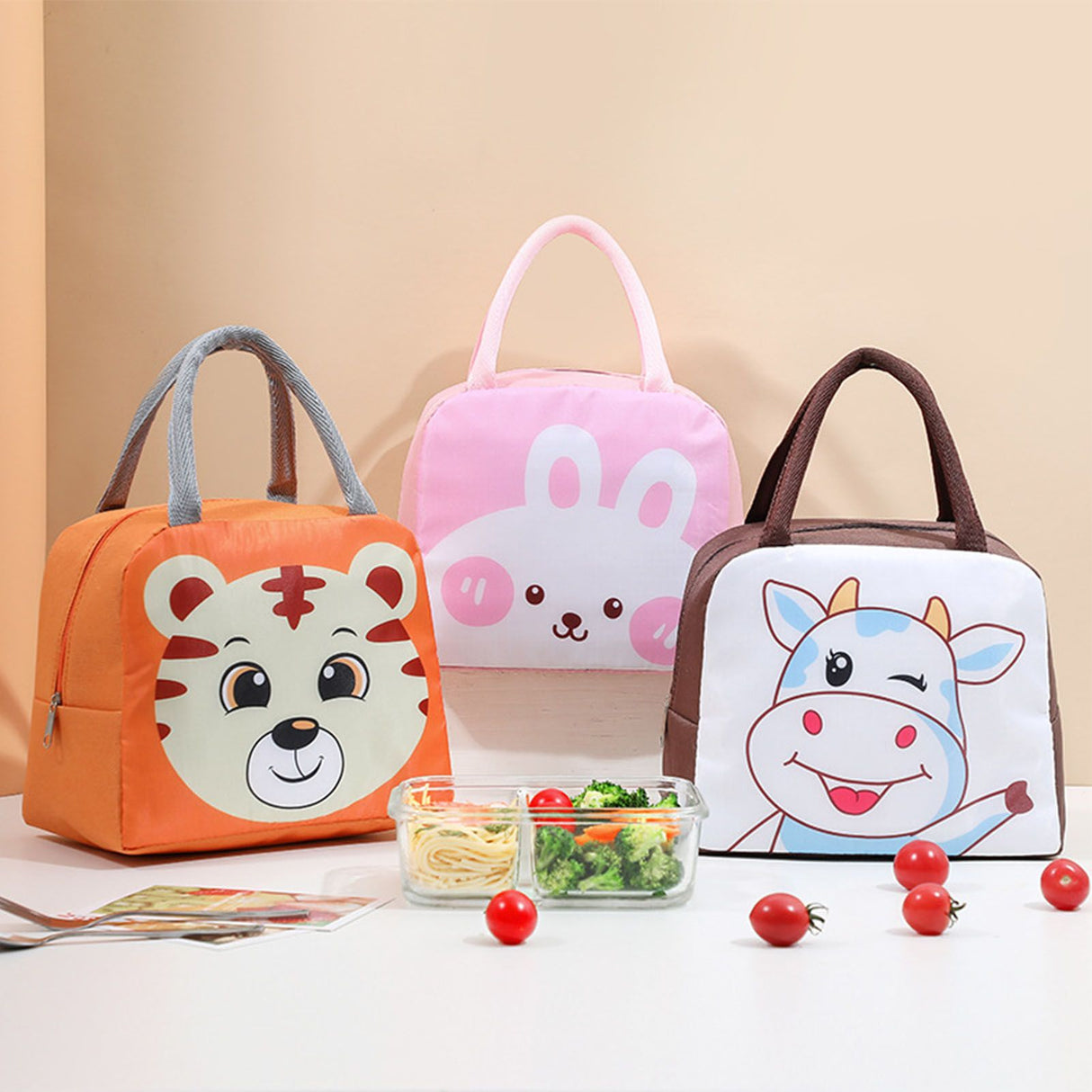 Lunch Bag Cute Cartoon Animal Pattern Waterproof Large Capacity Portable Thermal Insulation Lunch Box Bag for Women Men Tiger