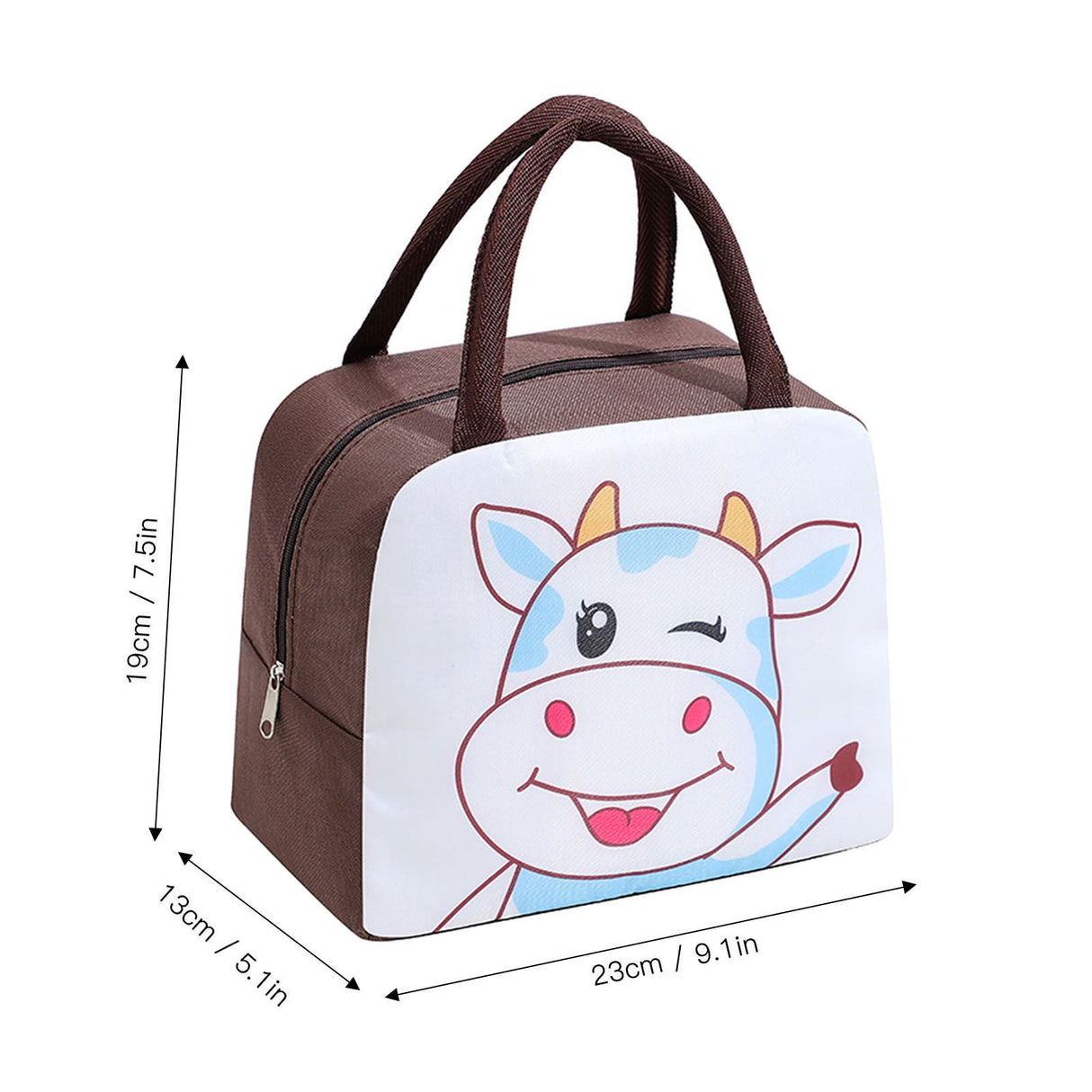 Lunch Bag Cute Cartoon Animal Pattern Waterproof Large Capacity Portable Thermal Insulation Lunch Box Bag for Women Men Cows