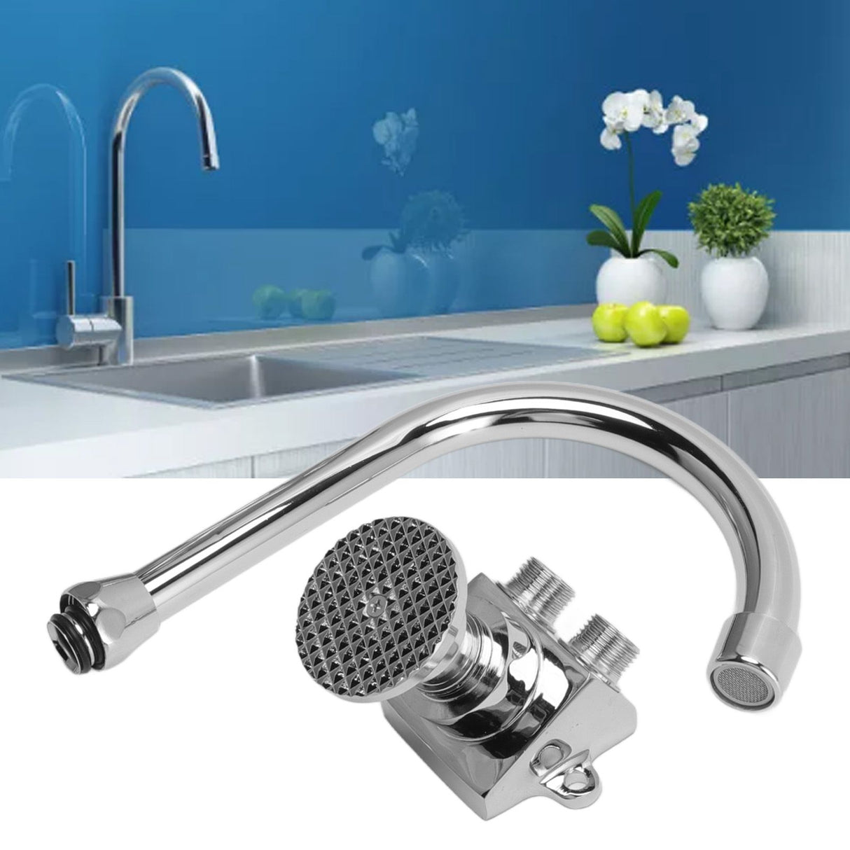 Foot Pedal Basin Faucet Kitchen Sink Foot Tap Floor Mounted Foot Pedal Faucet Set Double Outlet Water