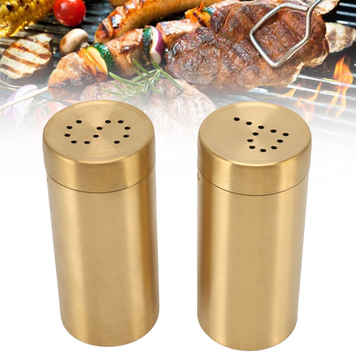 2Pcs Gold Spice Jar Stainless Steel Rustproof Screw Open Top Seasoning Shaker Bottle for Salt Sugar Pepper Paprika