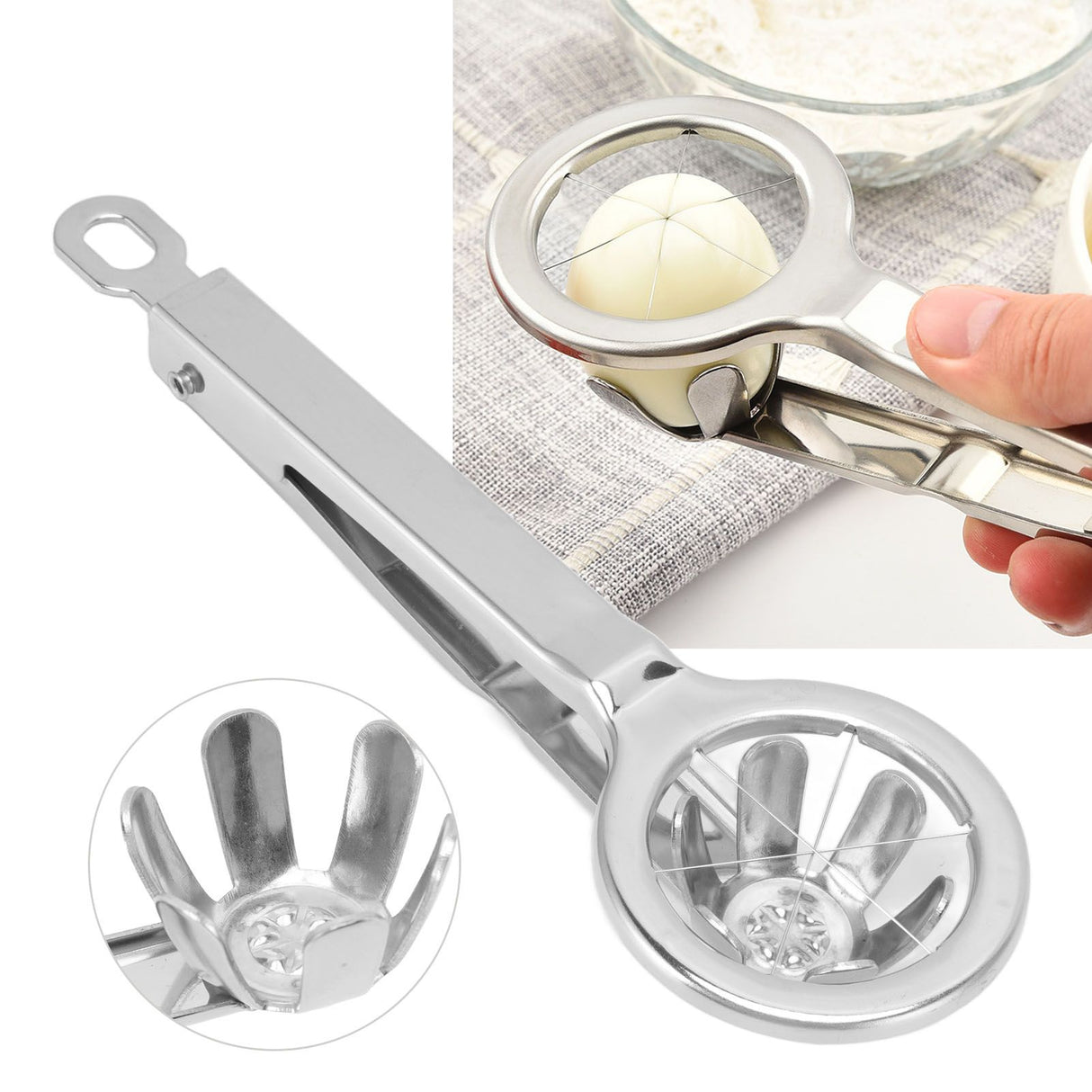 Egg Cutter 304 Stainless Steel Rust Proof Labor Saving Multi Functional Egg Splitter for Kitchen Restaurant