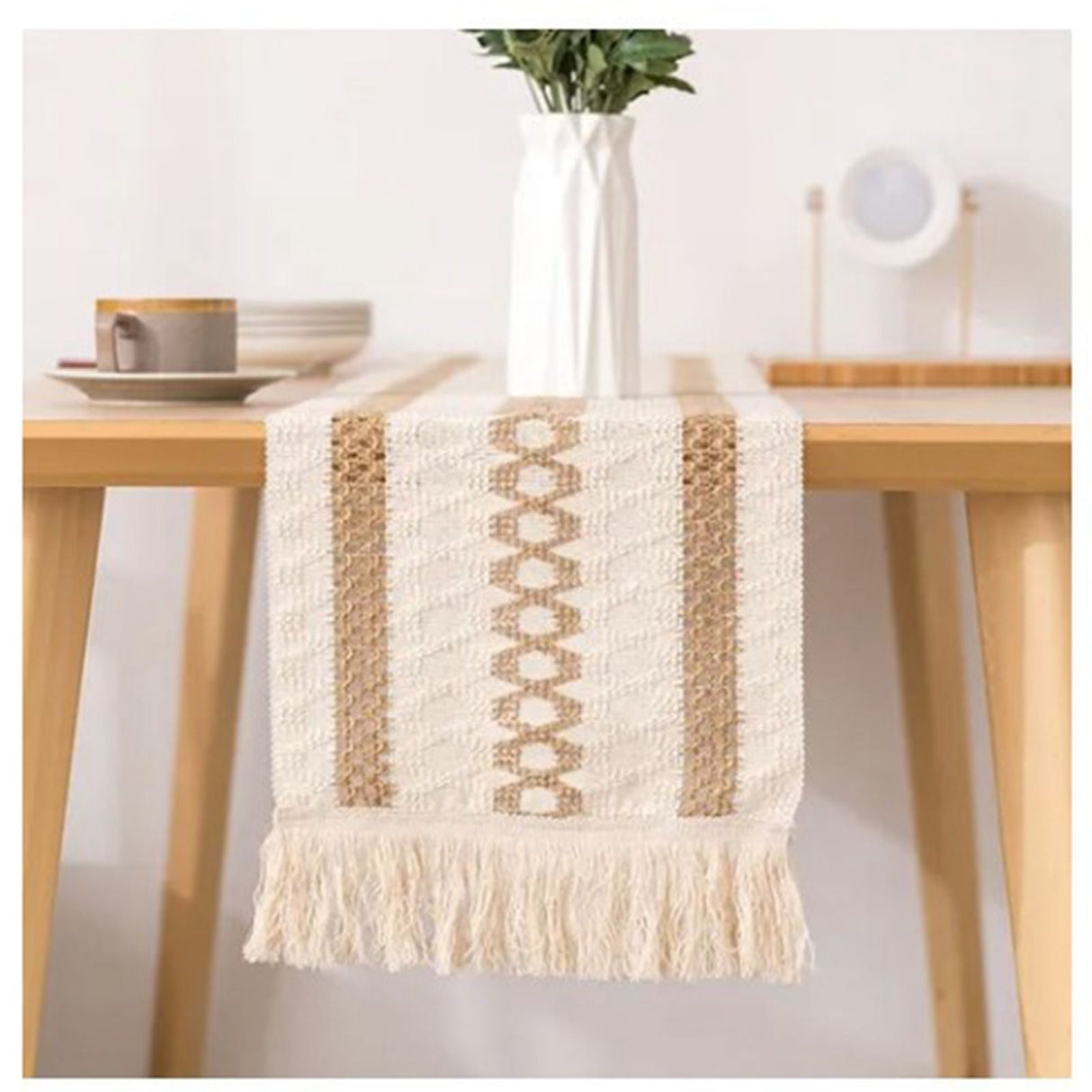 Table Runner Cotton Linen Splicing Wedding Party Table Runner with Tassels Wedding Party Decoration 30x180cm